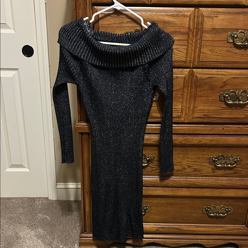 Almost Famous Black Glitter Off-Shoulder Dress